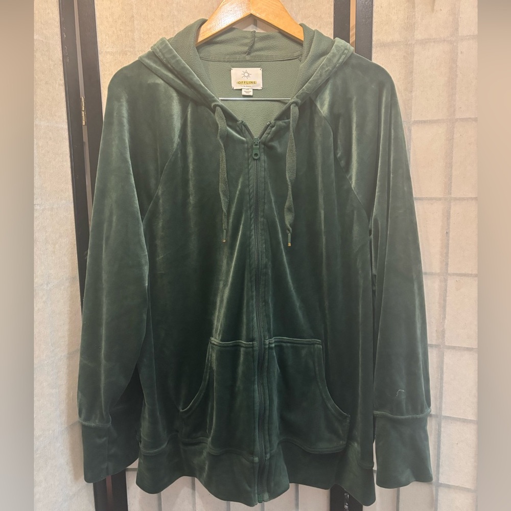 AERIE OFFLINE After Party Velour Full Zip Hoodie + Jogger Pants Lounge SET
